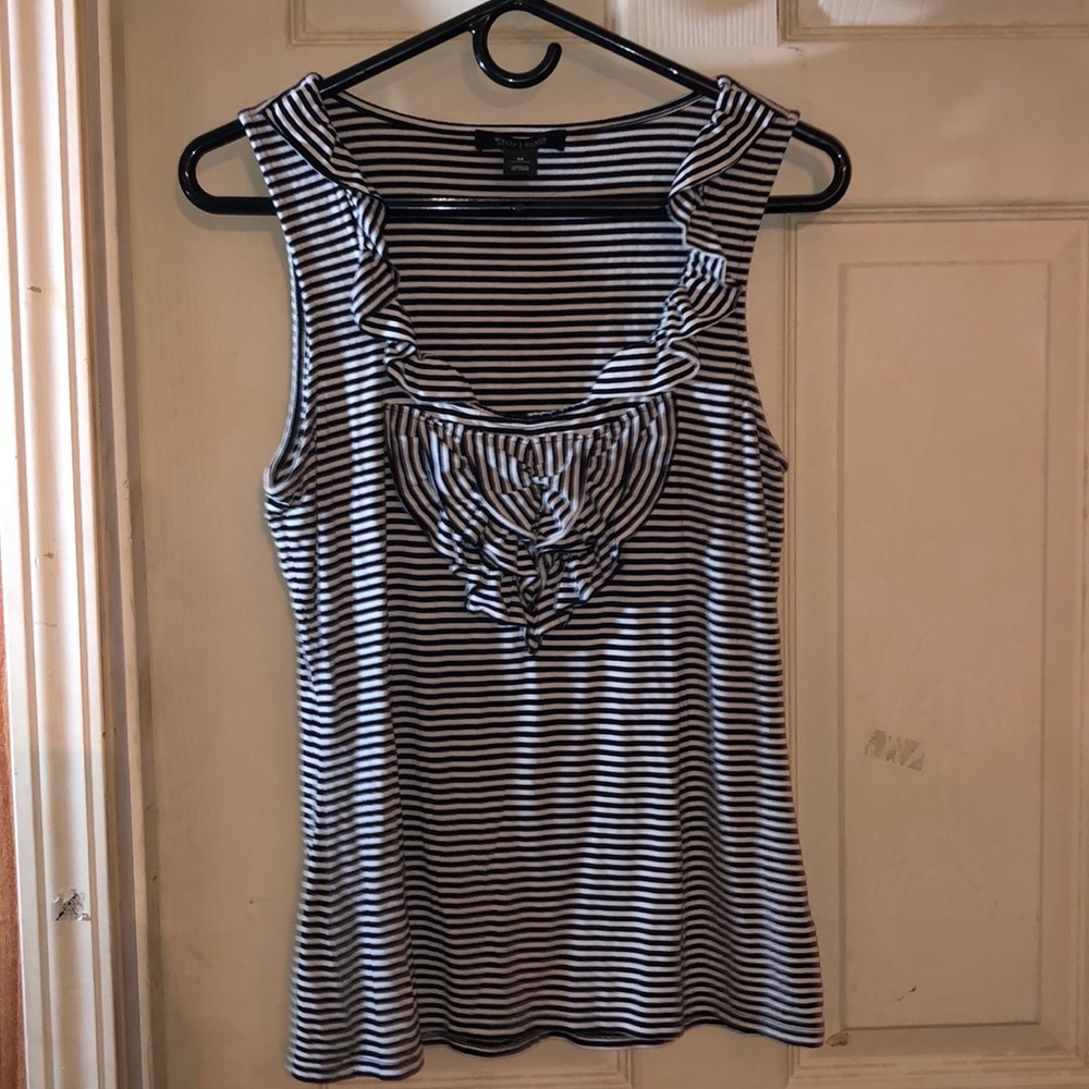 White House black market blk & wht stripe v neck